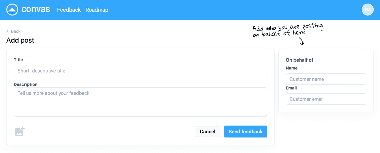 Post feedback on behalf of others